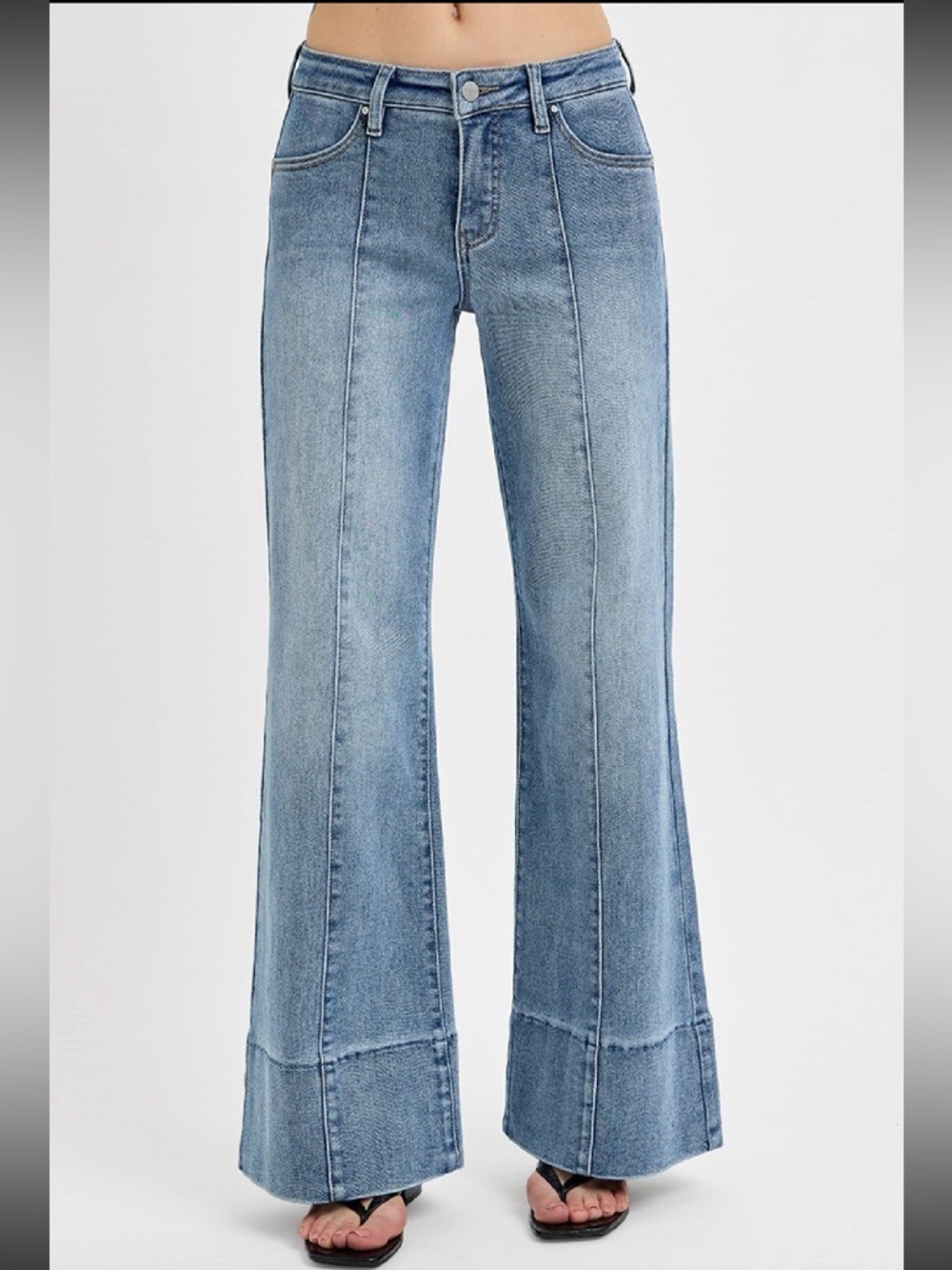 New w tags. Risen jeans. Wide flare leg long length. Size 24 size 0